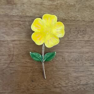 Vintage 1960s Mid Century Yellow Enamel Floral Pin Pendant  Brooch